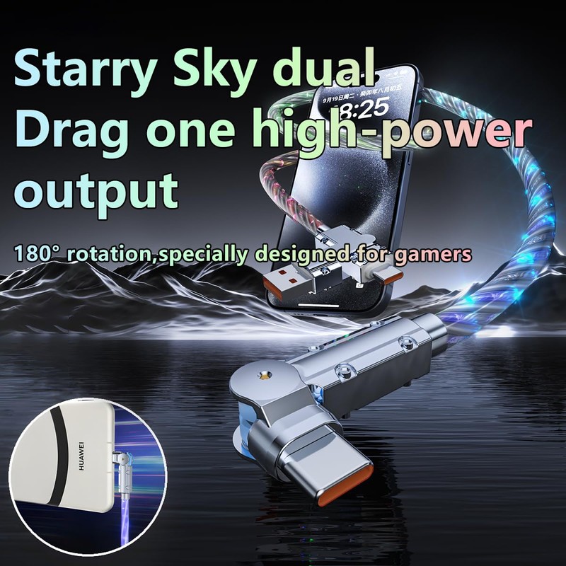 Light Up USB-C Cable 2Pack 6.6ft LED Charger RGB USBC