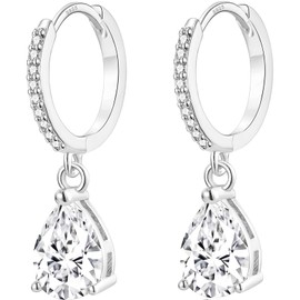 MASOP Earrings 925 Silver Hanging Women's Hoop Earrings with Pendant Zirconia Water Drop Bridal Earrings Jewellery Gifts for Weddings Birthday with Gift Box for Girlfriend Women Girls Silver/Gold,