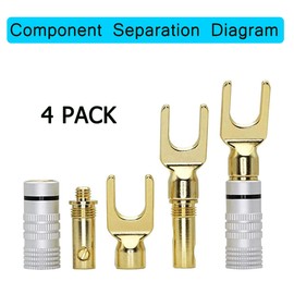 XMSJSIY Y Spade Connector - 45 Degree Fork Plug for Speaker Wire, Audio Jack Pure Copper Screw Locking - 4pcs