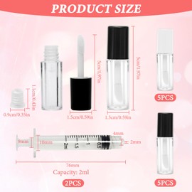 10 Pcs Lip Gloss Tubes, Mini Makeup Containers Empty Lip Gloss Tubes Plastic Balms Gloss Containers for Diy Makeup Lipgloss Making Kit with Brush with Syringe for Making Lipstick (1.2ml)