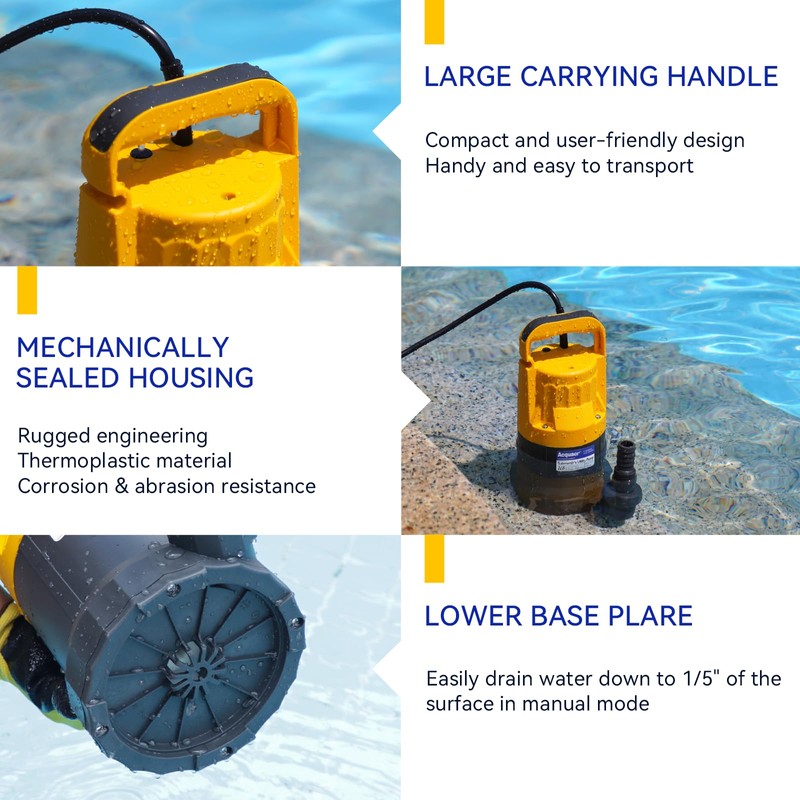 Acquaer 1/2HP Sump Pump, 2906GPH Submersible Water Pump for Water