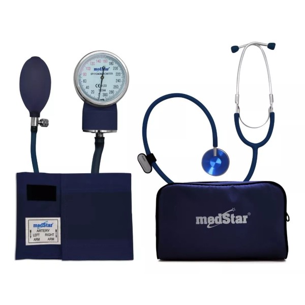 MedStar Baumanómetro Aneroide Kit Con Estetoscopio De Una Campana Color Azul