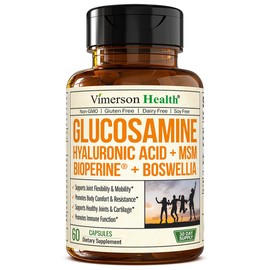 Glucosamine Sulfate with Hyaluronic Acid, Boswellia, Black Pepper & MSM Supplement – 5-in-1 Joint Supplements for Men and Women – Joint Health, Mobility & Bone Strength – FSA Eligible 60 Caps
