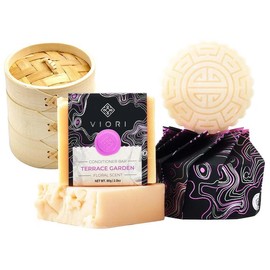 Viori Natural Shampoo & Conditioner Bar w/ 2 Bamboo Holder + Cover - scent: Terrace Garden Natural Shampoo & Conditioner