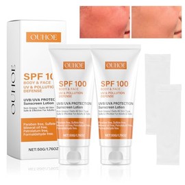 Sun Cream SPF 100 Pack of 2 with UVA/UVB Protection Sun Protection Cream SPF 100 Moisturising for Face and Body Anti-Ageing Sun Blocker 100 Non-Greasy and Waterproof with 1 Ice Cover