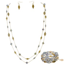 Coiris Earring and Necklace Set for Women 2 Layer Beaded Long Collar Statement Strand Necklace Fashion Trendy Dangle Earrings Boho Jewelry Sets for Women (ST0011-AB Green)