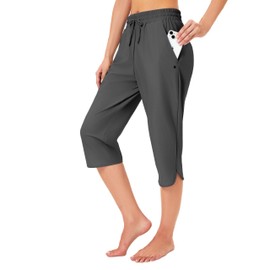 FitsT4 Sports Women's Swim Capris Pants 18" Quick Dry UPF 50+ Lightweight Beach Modest Swimsuits Bottoms with Mesh Pockets for Swimming Surfing Kayaking Gray XL