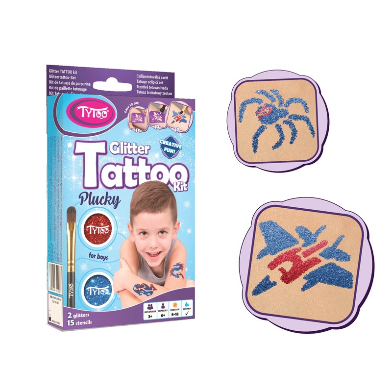 Tytoo Glitzertattooset für Jungs, mit 15 Schablonen - Hypoallergen, ohne