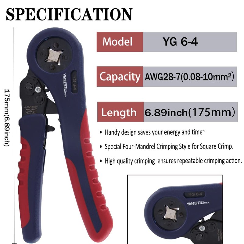 Yangoutool Herramienta de prensado de virolas: AWG 28-7, crimpadora de