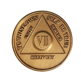 7 Year AA Medallion Traditional Bronze Raised Center Sobriety Chip
