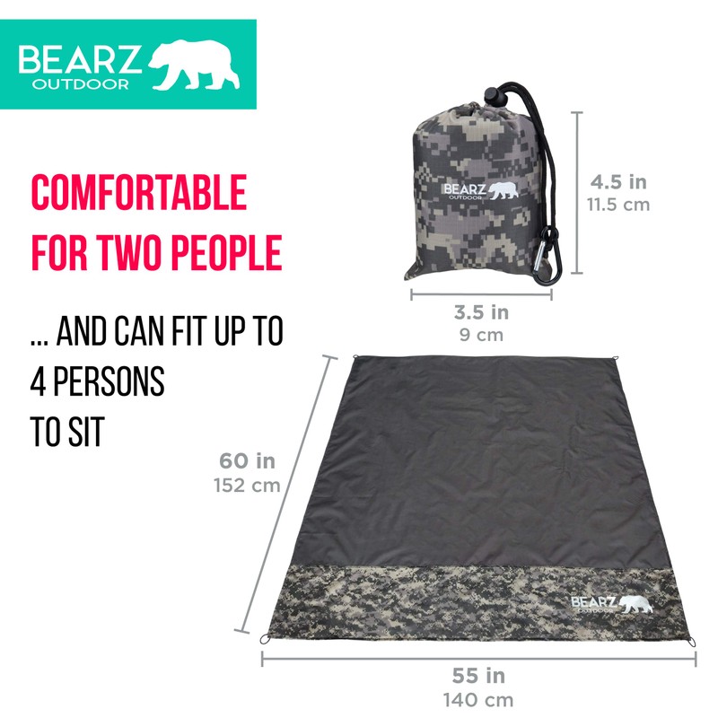BEARZ Outdoor Travel Blanket - Pocket Sized Beach Blanket Camping