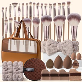 HGHDBT 40Pcs Brown Makeup Brushes Set Professional Makeup Kit Multi-functional Makeup Tool Set with Case Facial Makeup Accessories, Foundation Makeup Brush Kit Eye and Face Make up Brushes & Tools