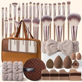 HGHDBT 40Pcs Brown Makeup Brushes Set Professional Makeup Kit Multi-functional Makeup Tool Set with Case Facial Makeup Accessories, Foundation Makeup Brush Kit Eye and Face Make up Brushes & Tools