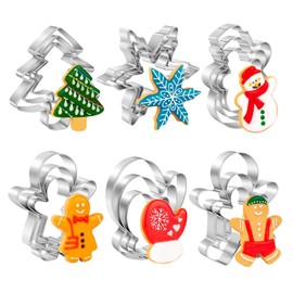 BYkooc Christmas Cookie Cutter Set,18 Piece Stainless Steel Winter Christmas Cookie Cutters Shapes for Baking - Christmas Tree,Snowflake,Snowman,Gingerbread Man,Gingerbread Girl,Mitten, Silver