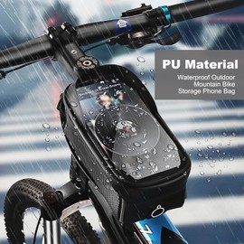 Bike Bag Bicycle Accessories-Waterproof Mountain Bicycle Front Frame Bag-Phone Holder for Bike,Bike Accessories with Sensitive Touch Screen, for Cell Phones Under 7 inches (Without Colorful Box)