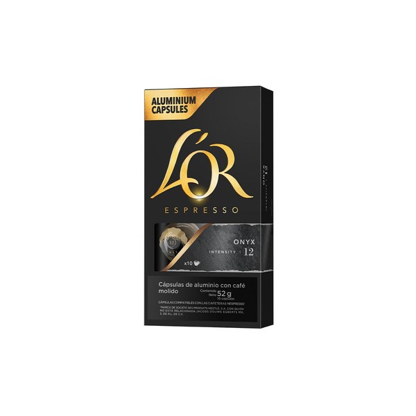 L'Or Cápsulas de Café Espresso Onyx | Intensidad 12 | Cápsulas de aluminio compatibles con las cafeteras Nespresso ®* Original | 10 cápsulas LOr