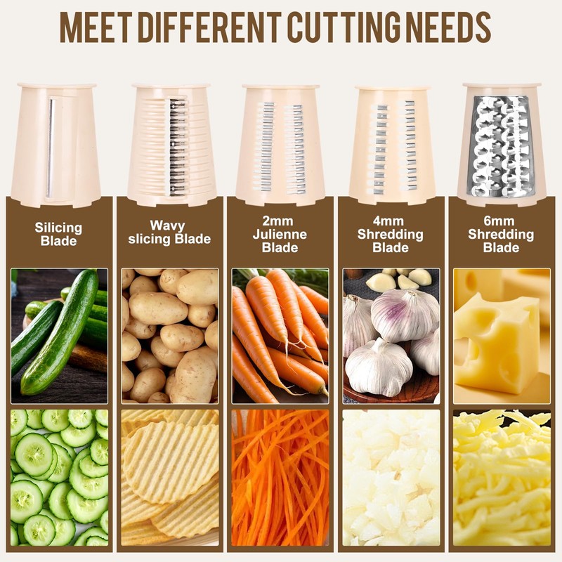 YHBRAK Rotary Cheese Grater with 5 Well-designed Blades & Strong