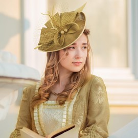 Zinniday Derby Hats for Women 2024 - Brown Yellow Kentucky Derby Outfits Fascinators Headpiece Fancy High Tea Party Attire Church Hats for Ladies 1920s 40s 50s Vintage Dressy Accessories