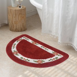 ABREEZE Floral Rose Bathroom Rugs Mats 20x31inch,Soft Shaggy Water Absorbent Non-Slip Mat Microfiber Bath Mat Shower Mat Door Mat Kitchen Mat Rugs,Red