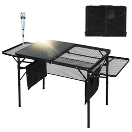 CDEN Camping Table, Solar Panel Charging, Folding Table, Power Charger, Camping Table with Side Tables, USB Type-C DC outlets for Phone provided, 42W Output, 2 Side Shelves