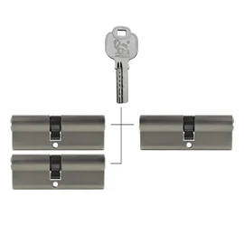 3x Profile Cylinder 85 mm 40/45 Simultaneous Locking Including 15 Keys