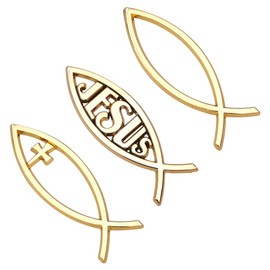 SUPERFINDINGS 3 Pieces 3 Styles ABS Plastic Jesus Fish Sticker Gold 3D Car Sticker Emblem Sticker Plastic Car Emblem For Jesus Christian Fish Symbol