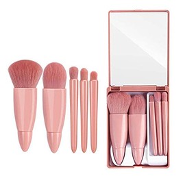 COSHINE - Juego de brochas de maquillaje de viaje fáciles de usar, kit de 5 brochas cosméticas de función completa (5 piezas con espejo)