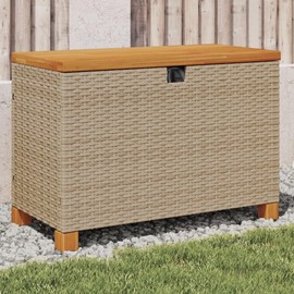 TREATLIFE HOME Organize and Store with a Beige Patio Storage Box, Durable Rattan with Acacia Wood Top, 31.5" x 15.7" x 18.9"