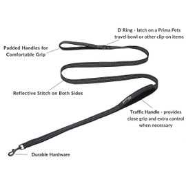 Reflective 6 Feet Nylon Dog Leash with Padded Double Handles, 2 Heavy Duty Dual Neoprene Handles for Control Safety Training Durable Traffic Handle,For Small to Medium Dog (MEDIUM - 3/4" Width, BLACK)