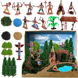 Morofme Native American Indians Figures Toys Set Plastic Indians Action Figurines Toy Miniature Indian Figure Mini Trees Decoration Moss Sand Stones for School Project Education Birthday Halloween