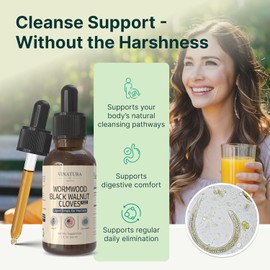 Wormwood Black Walnut Clove Liquid Drops – Digestive & Gut Health Support with Papaya Leaf & Pumpkin Seed, Herbal Supplement, 2 fl oz