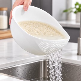 Rice Washing Colander for Rinsing Rice, Fruits & Vegetables – Handle Drain Basket for Everyday Kitchen Prep
