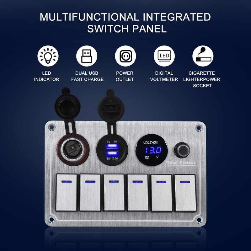 Xhtechnology Marine Boat Rocker Switch Panel,Waterproof 6 Gang Toggle Switch