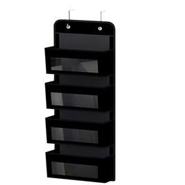 Over the Door Storage Organizer 4 Pockets Wall Mount Wardrobe Fabric Nursery Storage Bag for Toys Magazine Sunglasses Hat Black