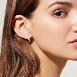 ALEXCRAFT Women's 925 Silver Earrings, Small Square Hoop Earrings, Small Thick Hoop Earrings, Hypoallergenic, Small Huggie Earrings, Square Cubic Zirconia, Small Chunky Earrings, Small Geometry Hoop