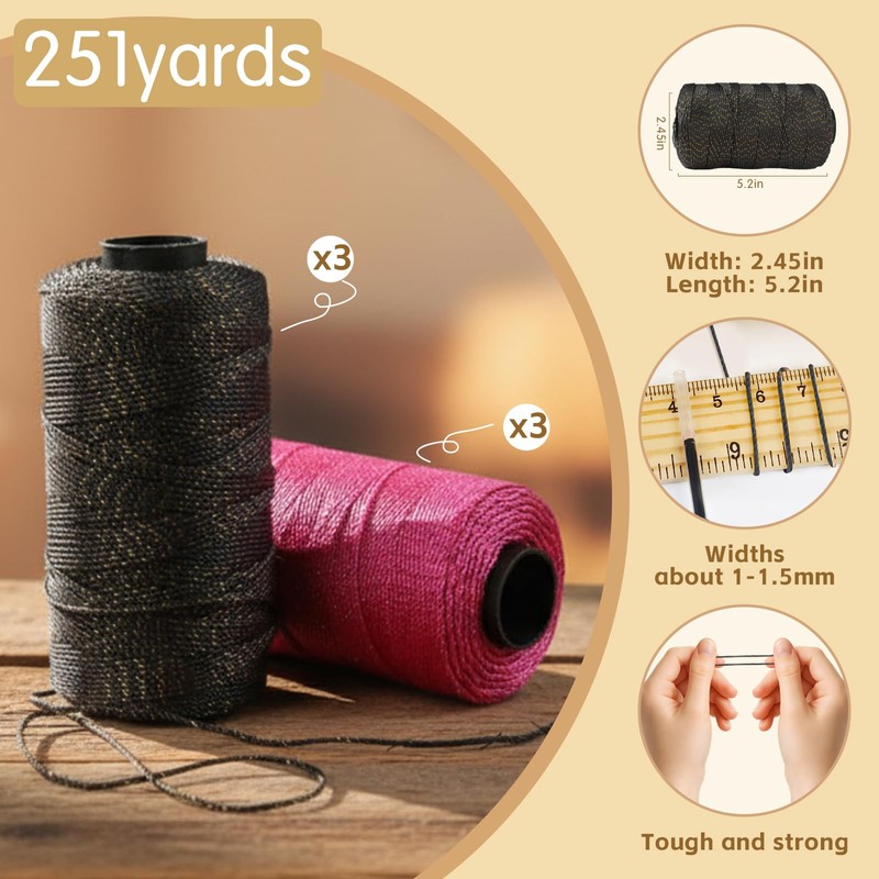 Polyester Macrame Cord 1mm 6x50g 2 coloured Polypropylene Latte Macrame