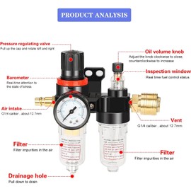 Noosverl 1/4 Zoll Druckluft Druckminderer Wasserabscheider Druckluft mit Manometer ?labscheider Druckregler Zubeh?r fr Kompressor