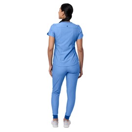 Adar Uniforms Women's Modern Scrub Set Athletic V-Neck Top & Yoga Jogger Pants - P9500H - Heather French Blue - XS