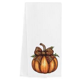 Fall Kitchen Towels Fall Pumpkin Kitchen Decor Autumn Pumpkin Bow Dish Towel Washcloth Autumn Thanksgiving Hand Towels for Bathroom 14.6 × 23.6 Inches