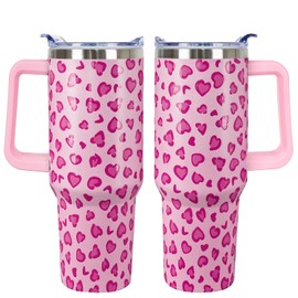 sxmluedn 40 Oz Valentines Day Tumbler 3d-Printed Pink Hearts Tumbler Gifts for Couple Women Men Insulated Travel Cup with Handle Lid and Straw