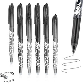 10 Erasable Pens Black, 0.7mm Rub Out Pens Ink Eraser Pen with Rubber on the End, Friction Pen Erasable Gel Ink Pens for Kids Adults, Smooth Writing School Stationery for Notes, Editing, Paperwork