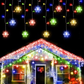 weillsnow 360 LED Icicle Christmas Lights with Snowflake, 29.5ft 72 Drops Connectable 8 Modes Waterproof Icicle Lights Outdoor for Curtain, Eaves, Window, Christmas Decorations (Multi-Colored)