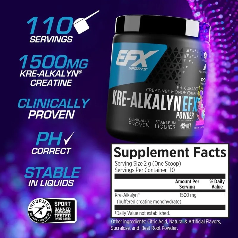 Efx Sports, Monohidrato De Creatina Kre-alkalyn Efx 220g Sabor Rainbow