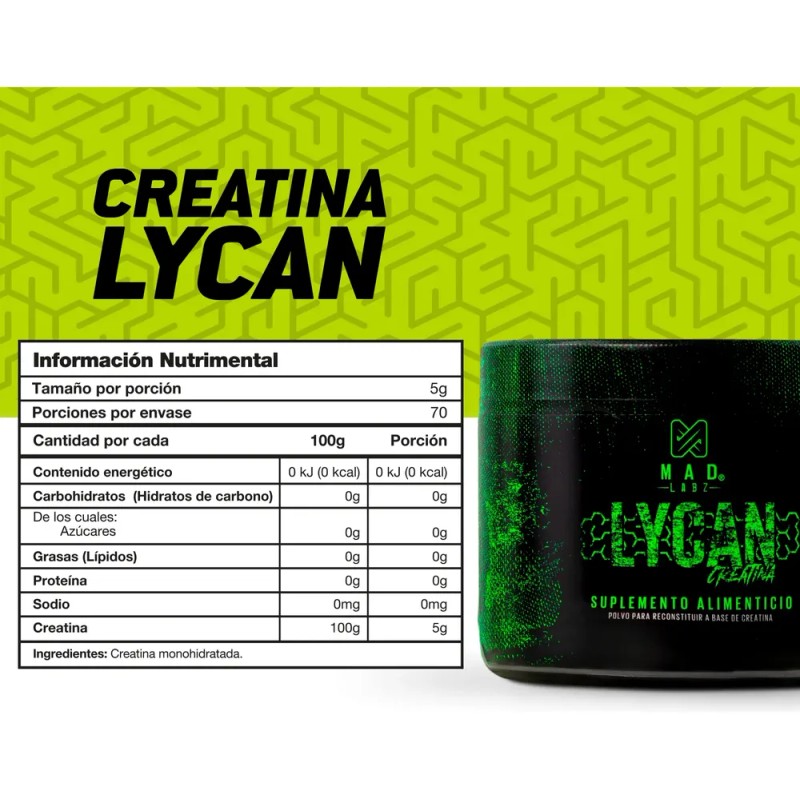 Creatina Monohidratada 100 Pura Mad Labz 350g 70 Servs