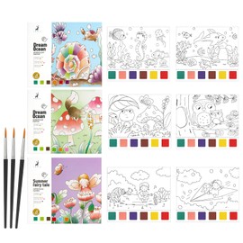 MXTIMWAN 60 Pages Colouring Book with Watercolours for Toddlers, Watercolour Colouring Book with Water Tank Brush, Mini Watercolour Buc for Children's Birthday, Craft Gift