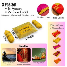 LoveNspire 4x Mini Laddu Gopal Velvet Asan Takiya Pillow Set for Lord Ganesha, Krishna, Kanha Ji, Bal Gopal God Goddess Idol Soft Mattress Cushion/gadda Bed Cum Aasan Set (3x2.25 Inch) - Color: Lemon