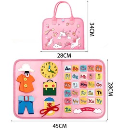 PRBUEHI Busy Board Montessori Game Board Motor Skills Toy Sensory Toy Felt Book Sensory Toy for Toddlers Aged 1-4 Years Motor Skills Board for Travel, Cars, Planes