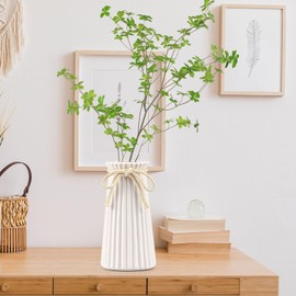 White Ceramic Ribbed Vases, Flower Vase for Minimalist Modern Home Decor, Dried Flower Vase Decorative Flowers Vase for Centerpiece Wedding Dinner Table Office Bedroom Rustic - 19.5cm
