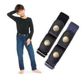 WHIPPY Buckle Free Elastic Kids Toddler Belt, No Buckle Stretch Adjustable Belts for Girls Boys Back to School Supplies (Black Blue, Suit Pants Below 24 Inches)