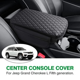 Shademax Custom for Center Console Cover Jeep Grand Cherokee L Accessories 2021-2023 2024 2025 2026 Armrest Cover Center Console Pad Leather Armrest Seat Box Cover Protector with Pockets Storage Bag